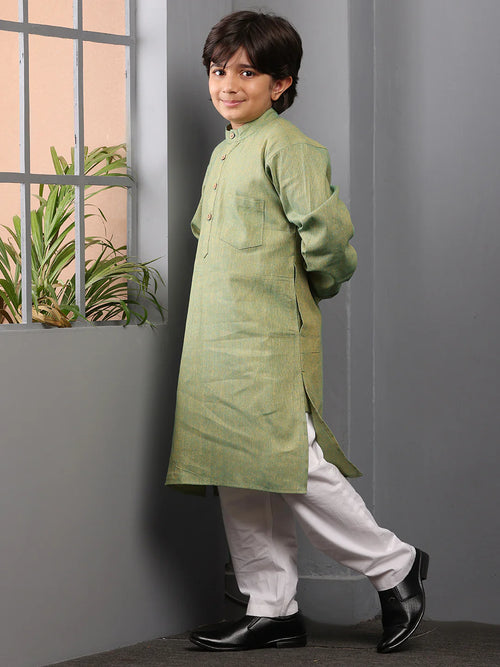 Jade Green Solid Kids Boys Kurta Pajama Set
