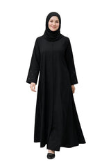 Women's Black Abaya with Hijab, Embroidered Sleeves, Modest Islamic Dress