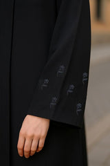 Women's Black Abaya with Hijab, Embroidered Sleeves, Modest Islamic Dress