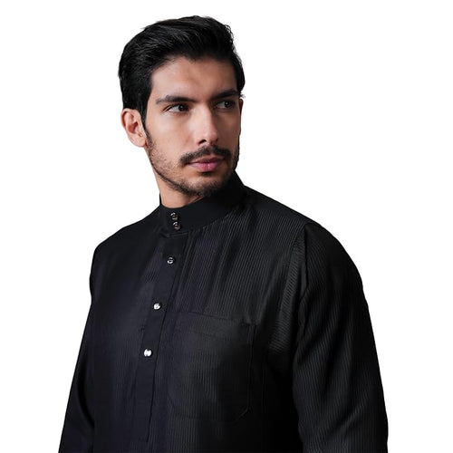 Mashroo Oz Premium Striped Black Saudi Thobe Jubba for Men