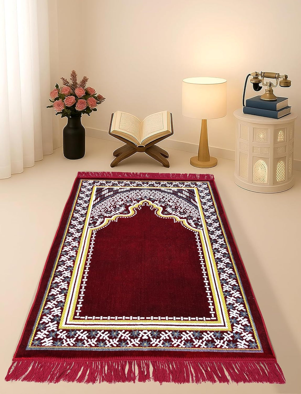 Velvet Musallah Janamaz Sajjadah Mat 2x4 Feet - Islamic Prayer Mat