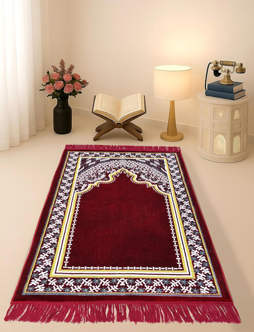 Velvet Musallah Janamaz Sajjadah Mat 2x4 Feet - Islamic Prayer Mat